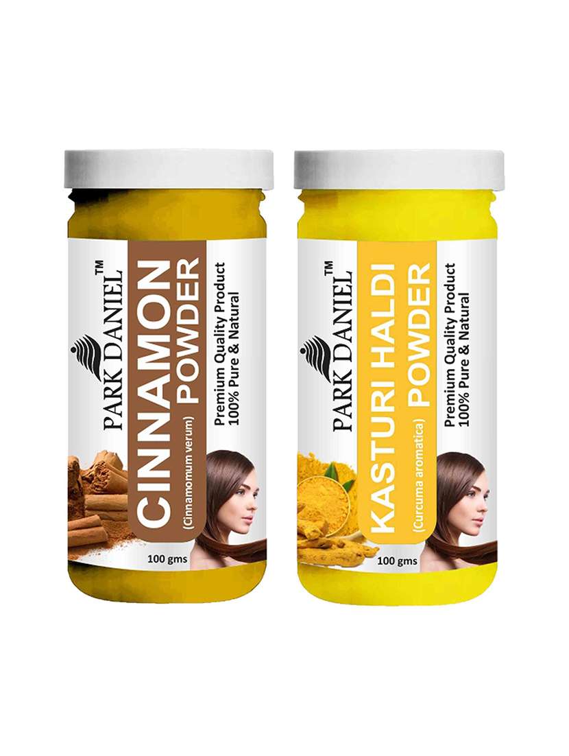 park daniel 100% pure & natural cinnamon powder & kasturi haldi powder combo pack of 2 jars of 100 gms(200 gms)
