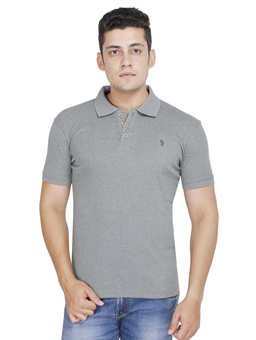 men grey melange polo t-shirt