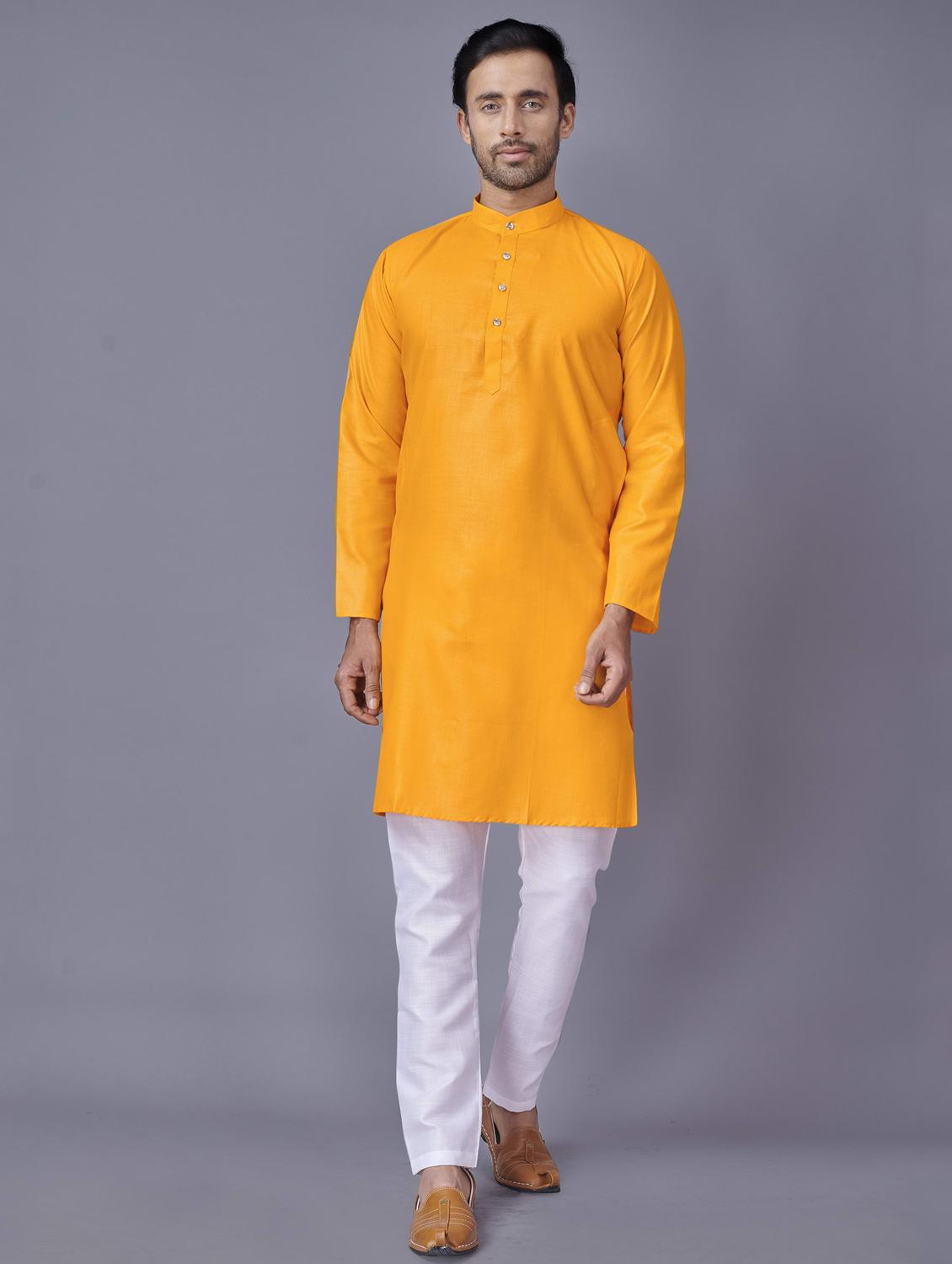 yellow solid kurta pyjama ethnic wear set