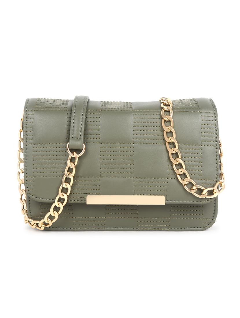 green quilted regular sling bag