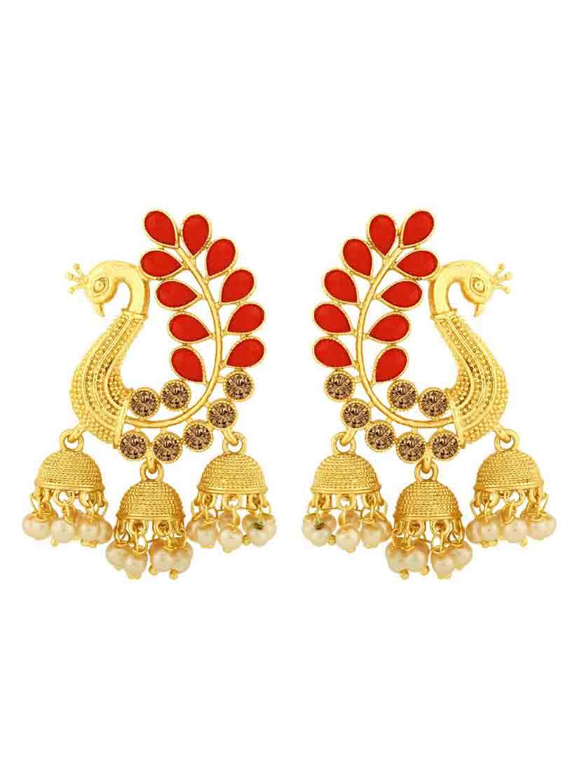 red metal jhumka earring