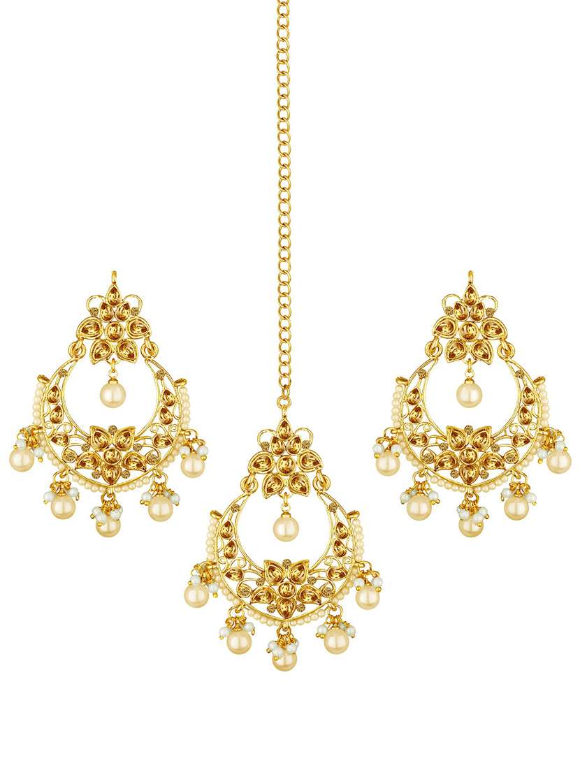 gold plated 1 maangtikka, 2 earring set
