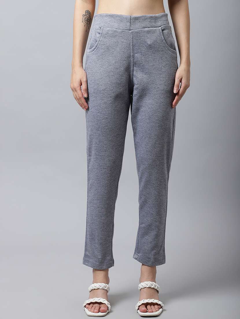 women solid ankle length pants
