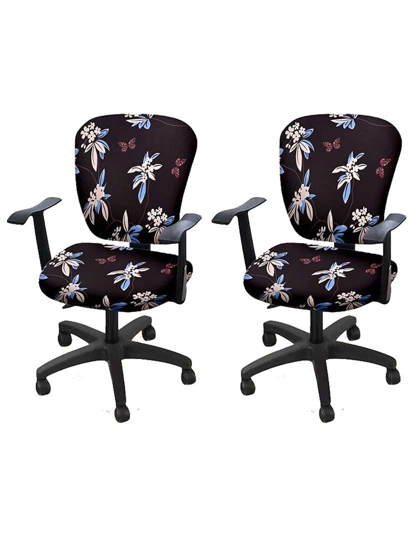 polyester snapdex office chair cover, washable chair slipcover (black flower, 2)