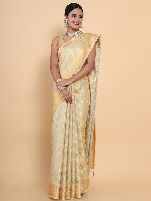 cream art silk kasavu saree - 18801468 - Very Small Image - 1