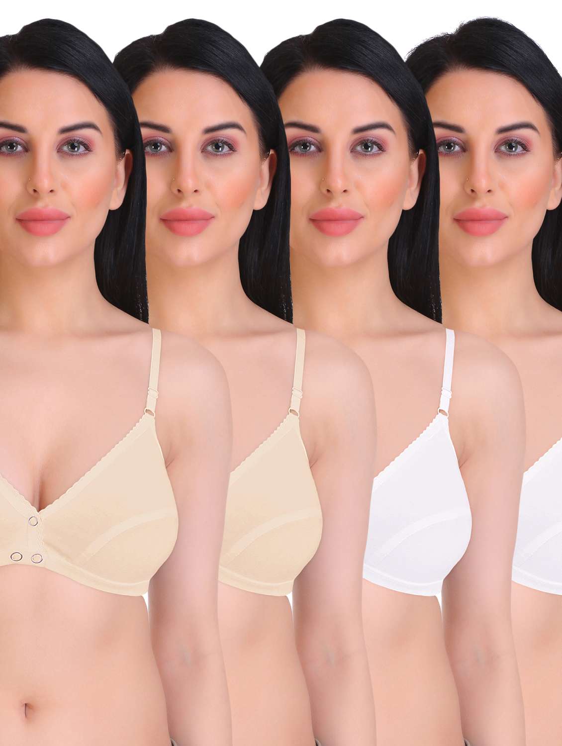 pack of 4 non padded front open bra