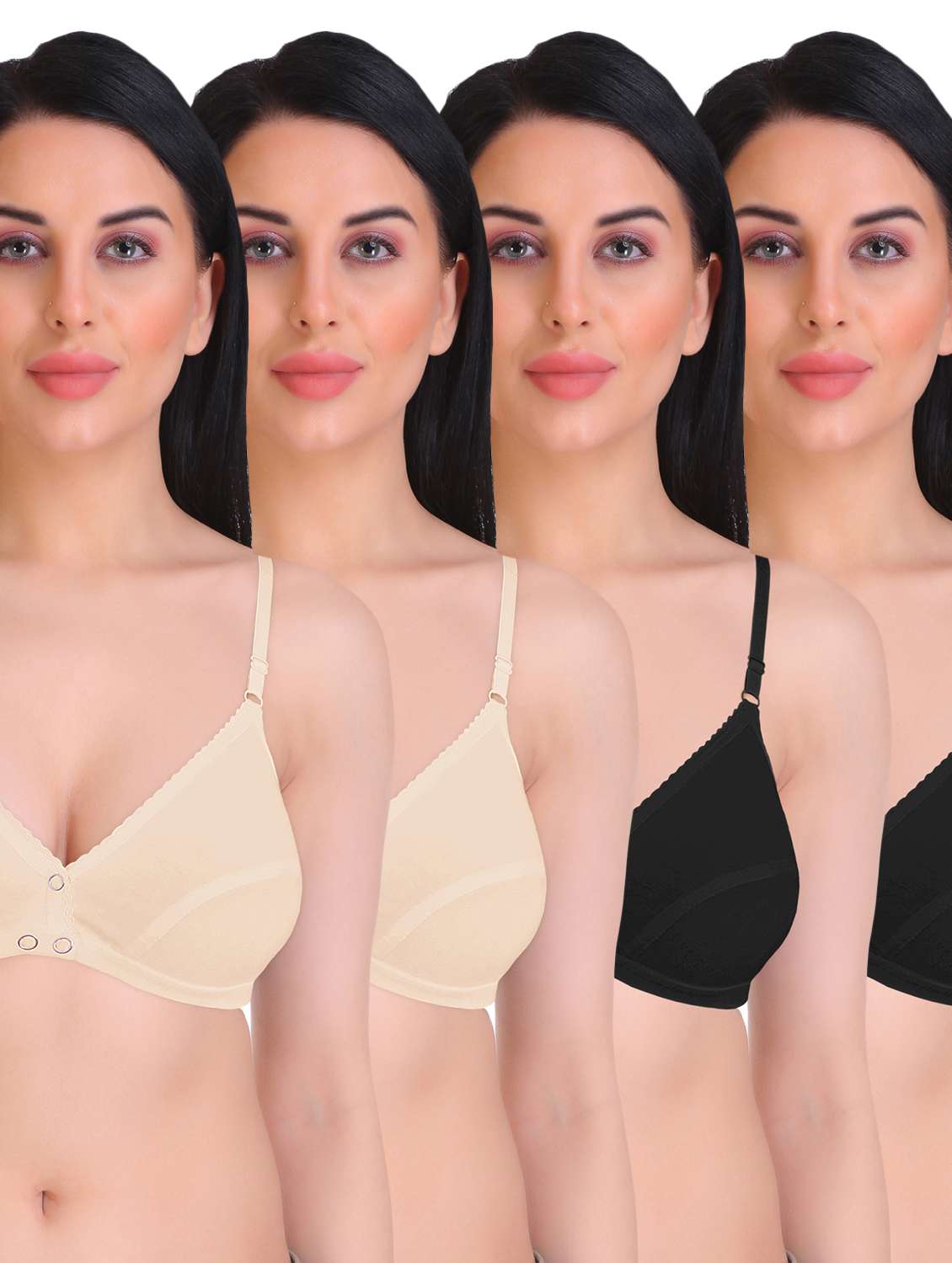 pack of 4 non padded front open bra