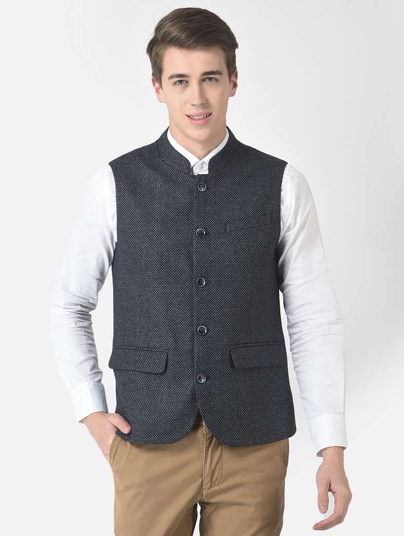 men solid mandarin neck nehru jacket