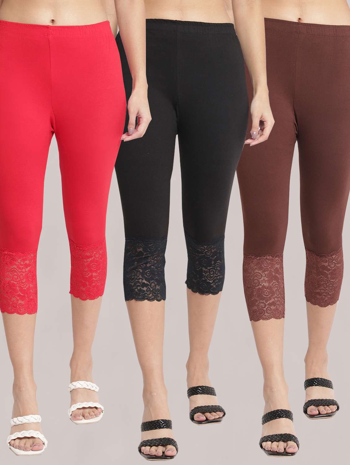 pack of 3 solid leggings capri