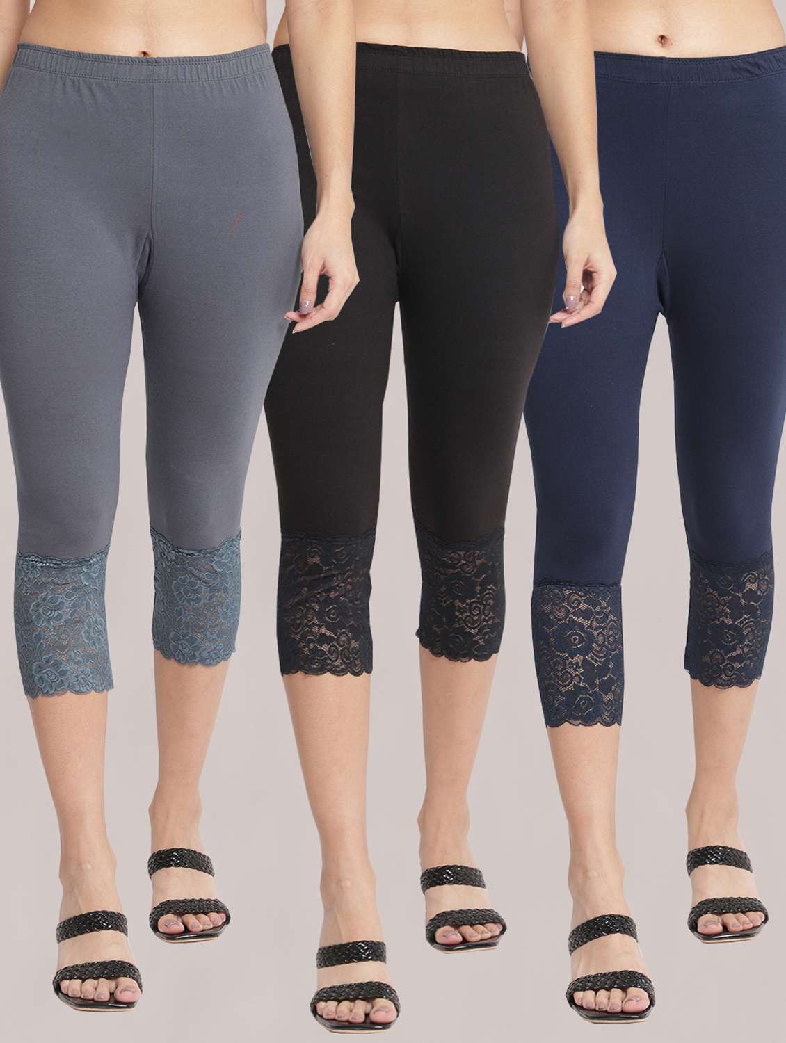 pack of 3 solid leggings capri