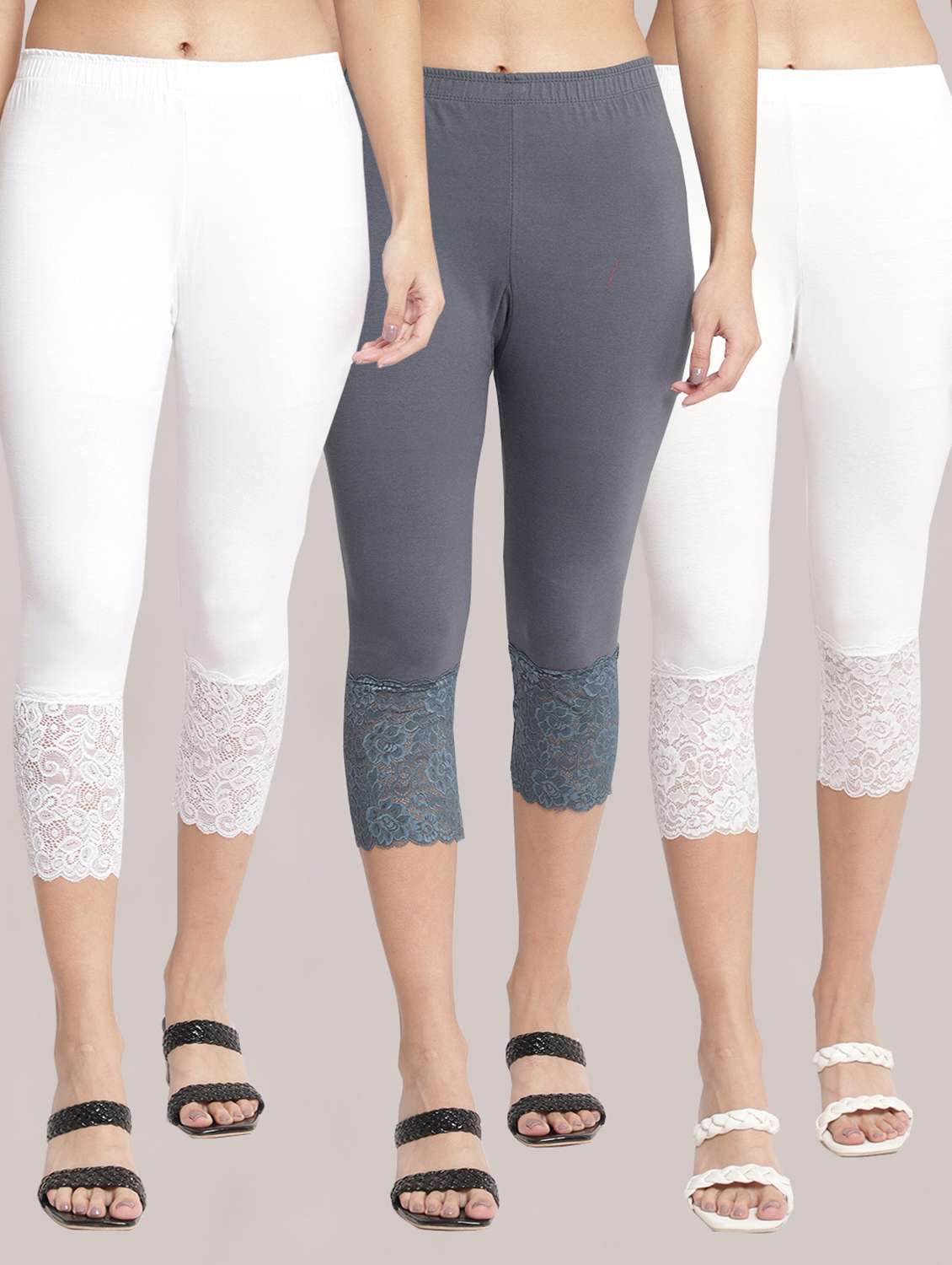 pack of 3 solid leggings capri