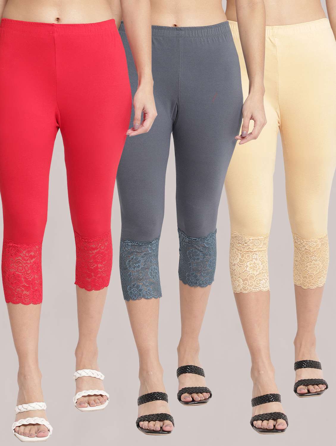 pack of 3 solid leggings capri