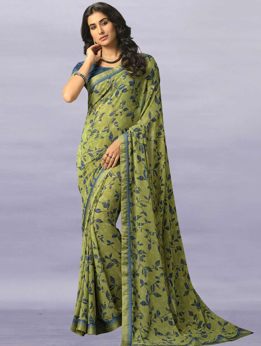 mehandi georgette printed saree with blouse