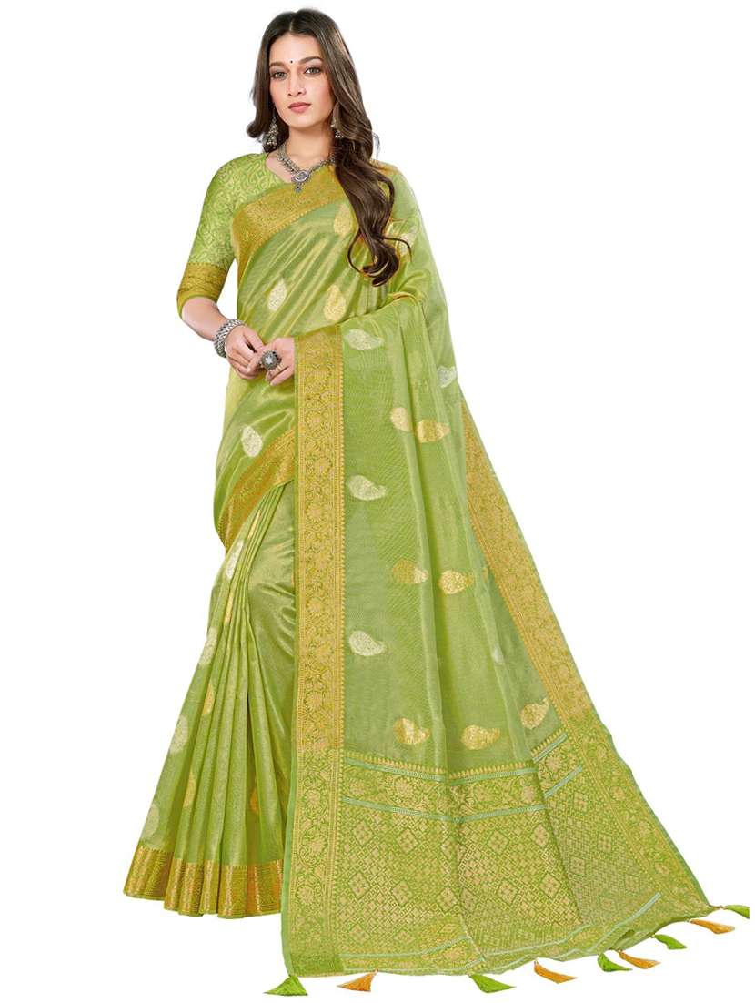 women's self design light green colored saree with blouse