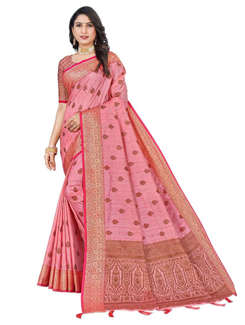 women's self design pink colored saree with blouse