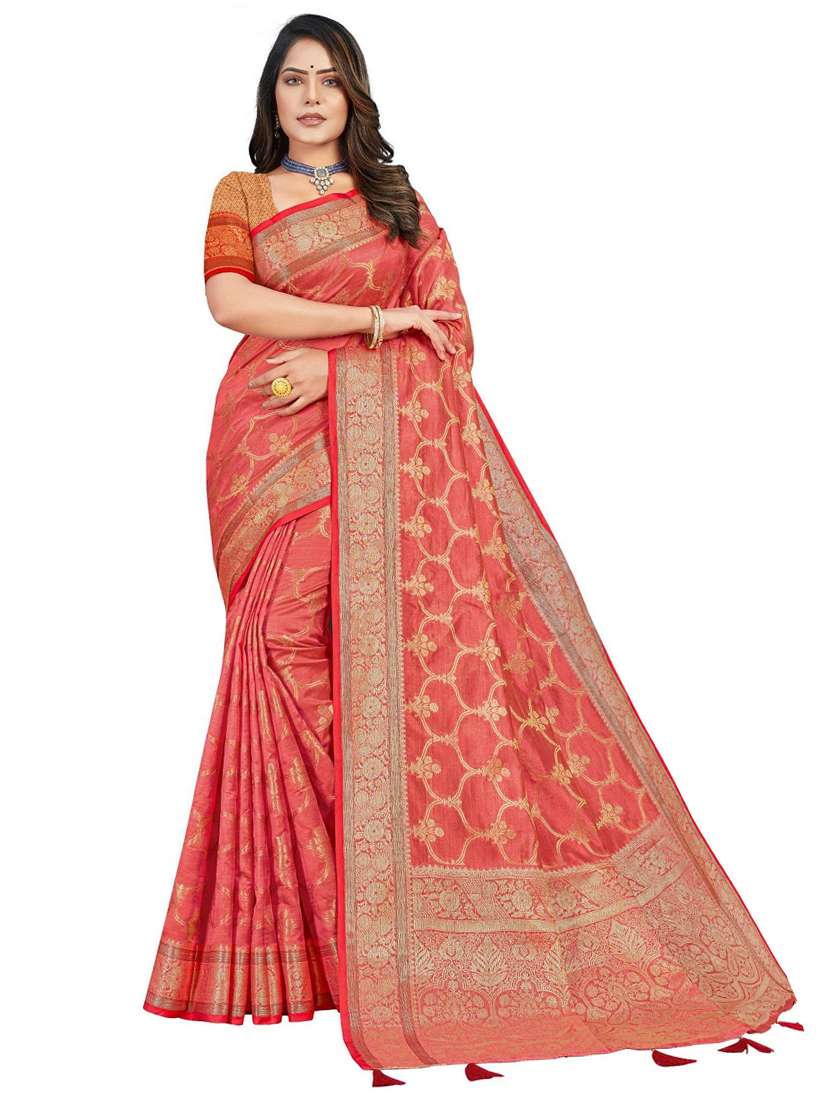 women's floral peach colored saree with blouse