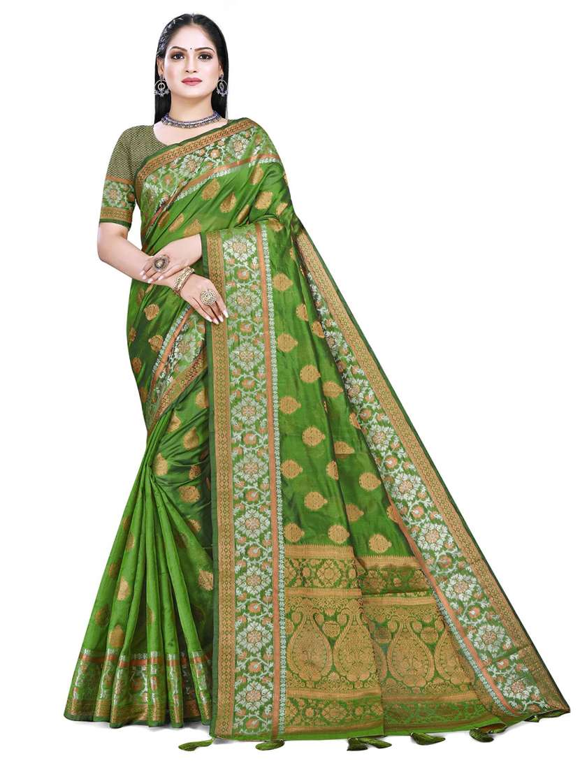women's self design green colored saree with blouse