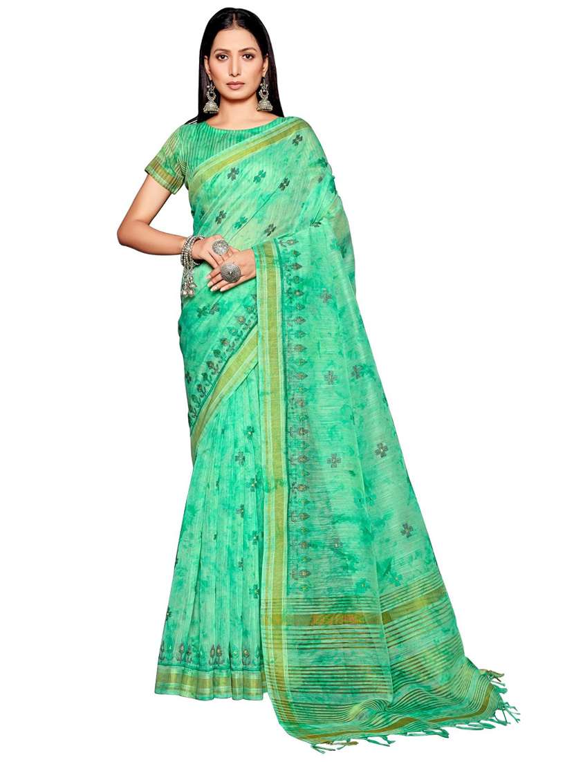 women's self design green colored saree with blouse