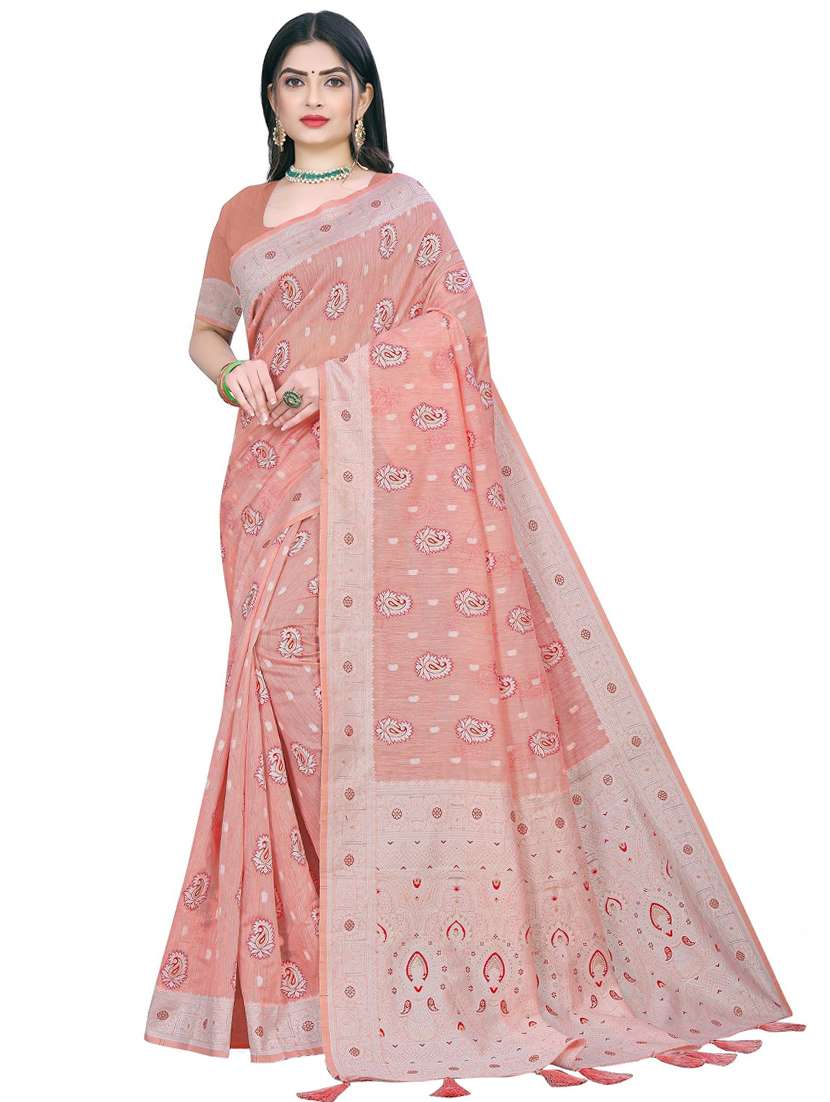 women's paisley pink colored saree with blouse