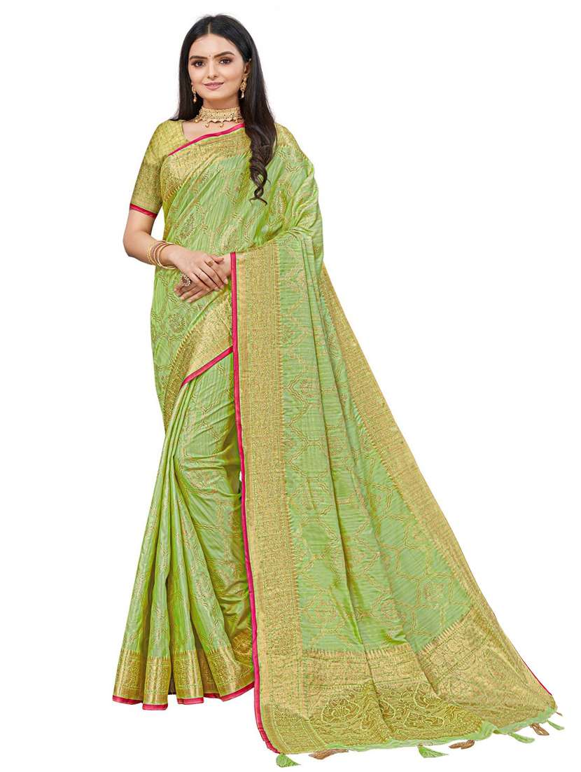 women's self design lime colored saree with blouse