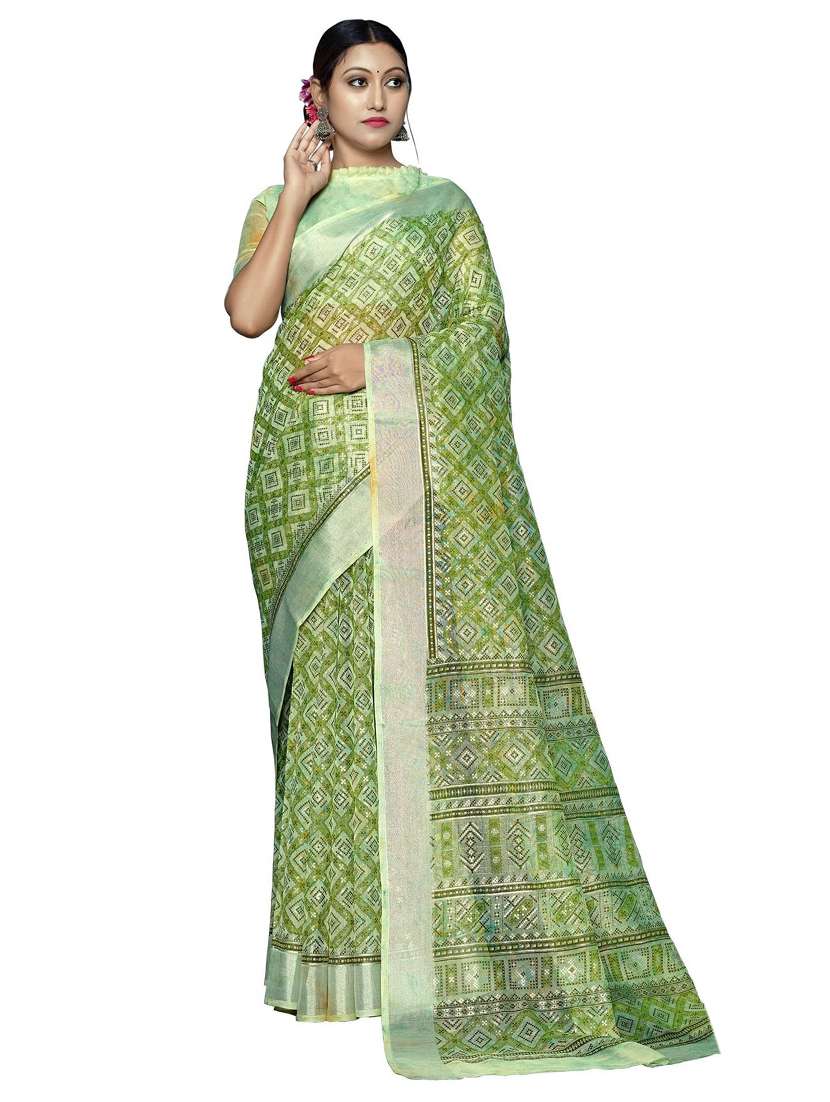 women's self design light green colored saree with blouse