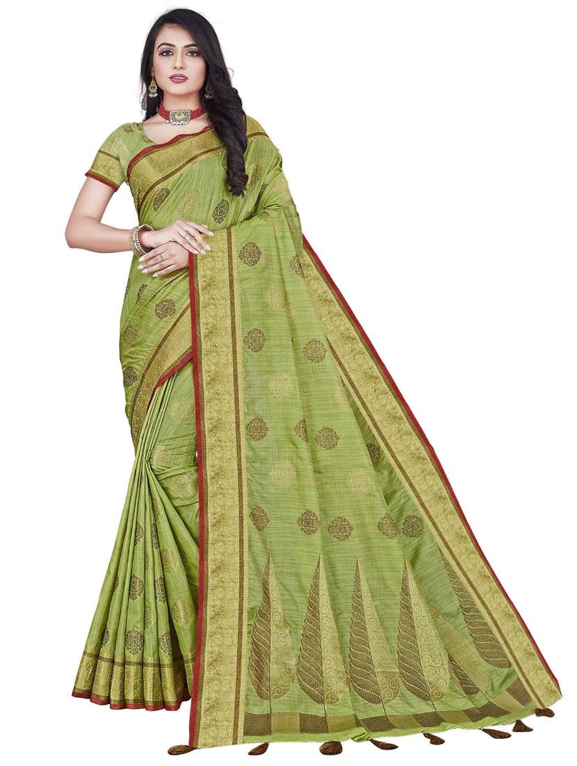 women's self design light green colored saree with blouse