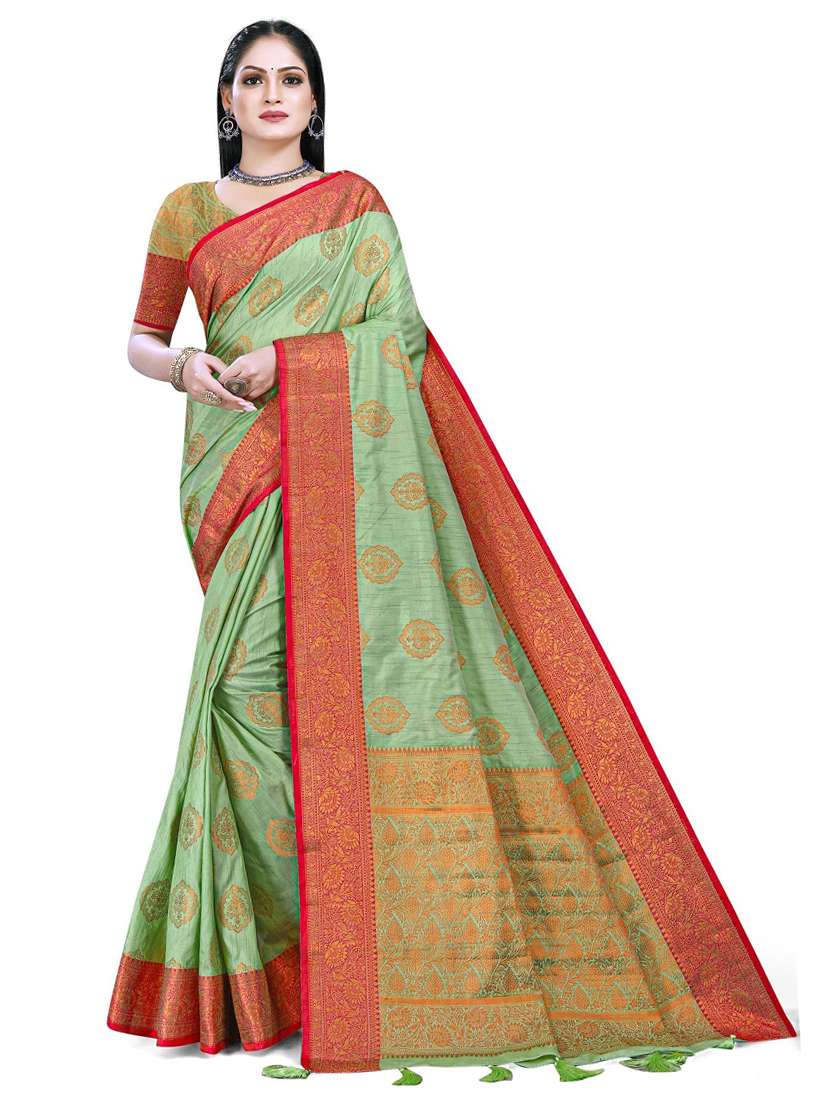 women's self design light green colored saree with blouse