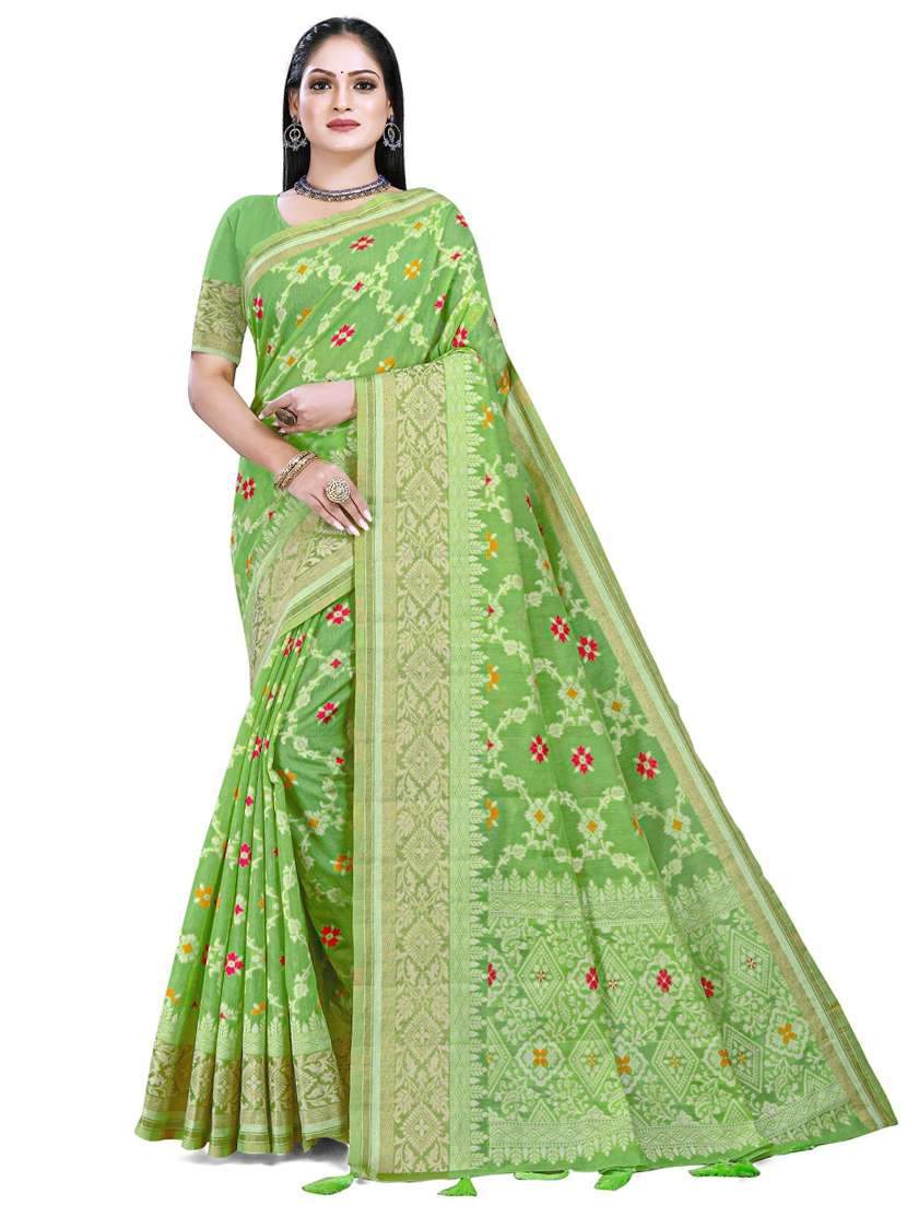 women's self design green colored saree with blouse