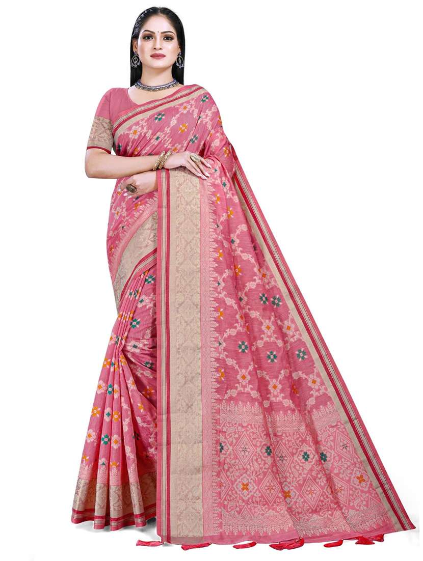 women's self design pink colored saree with blouse