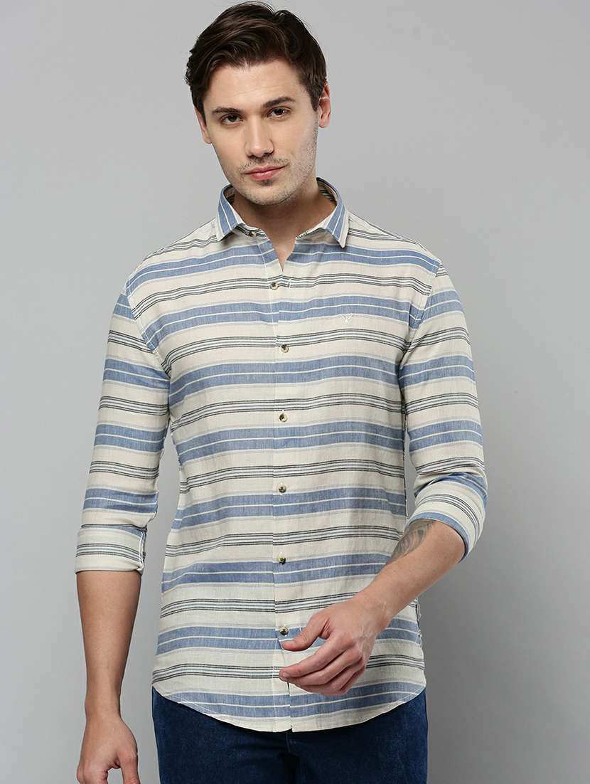 men striped long sleeve regular fit casual shirt