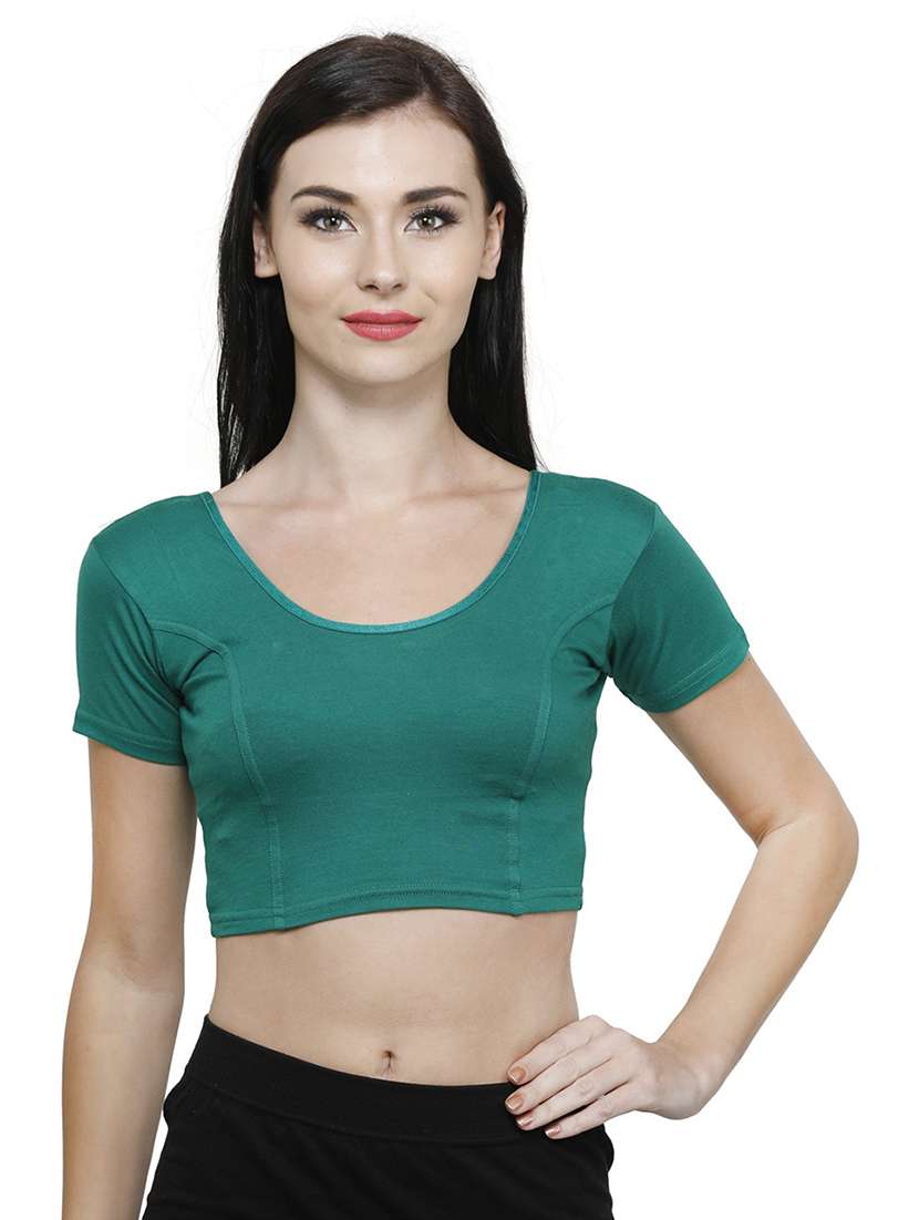 green cotton blend regular blouse