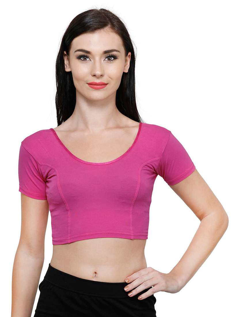 women solid round neck stitched blouse