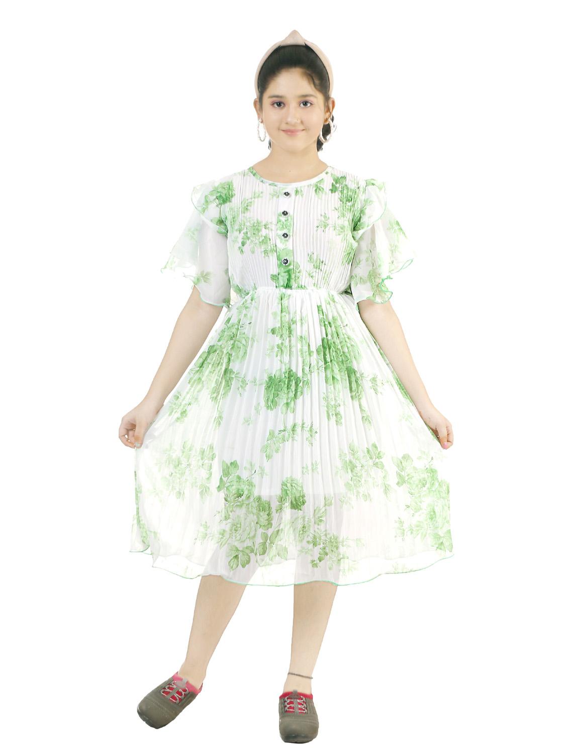 girls round neck flared sleeve frock