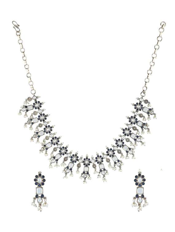 blue stone brass oxidised necklaces and earring