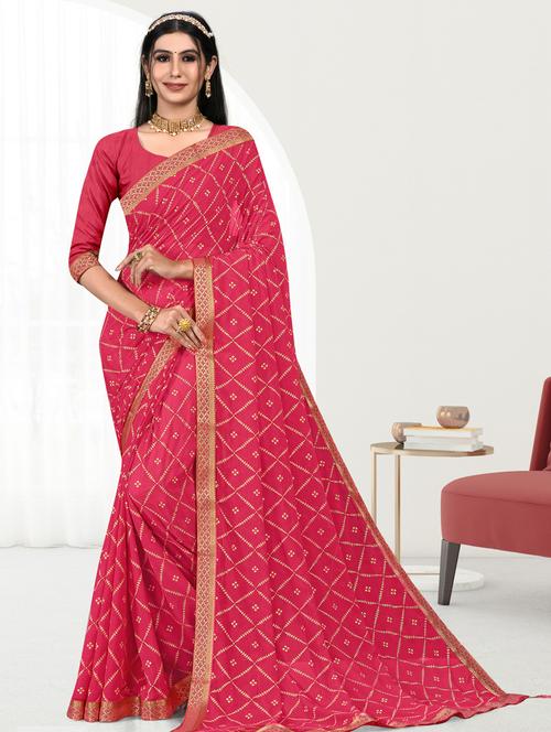 women's bandhani pink colored saree - 19783586 - Very Small Image - 1