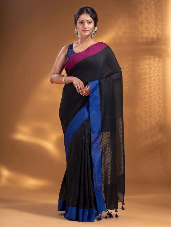 black cotton saree with blouse