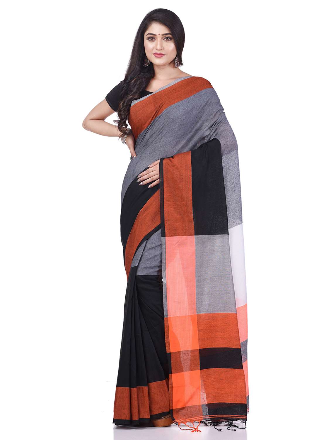 women's self design grey colored saree with blouse
