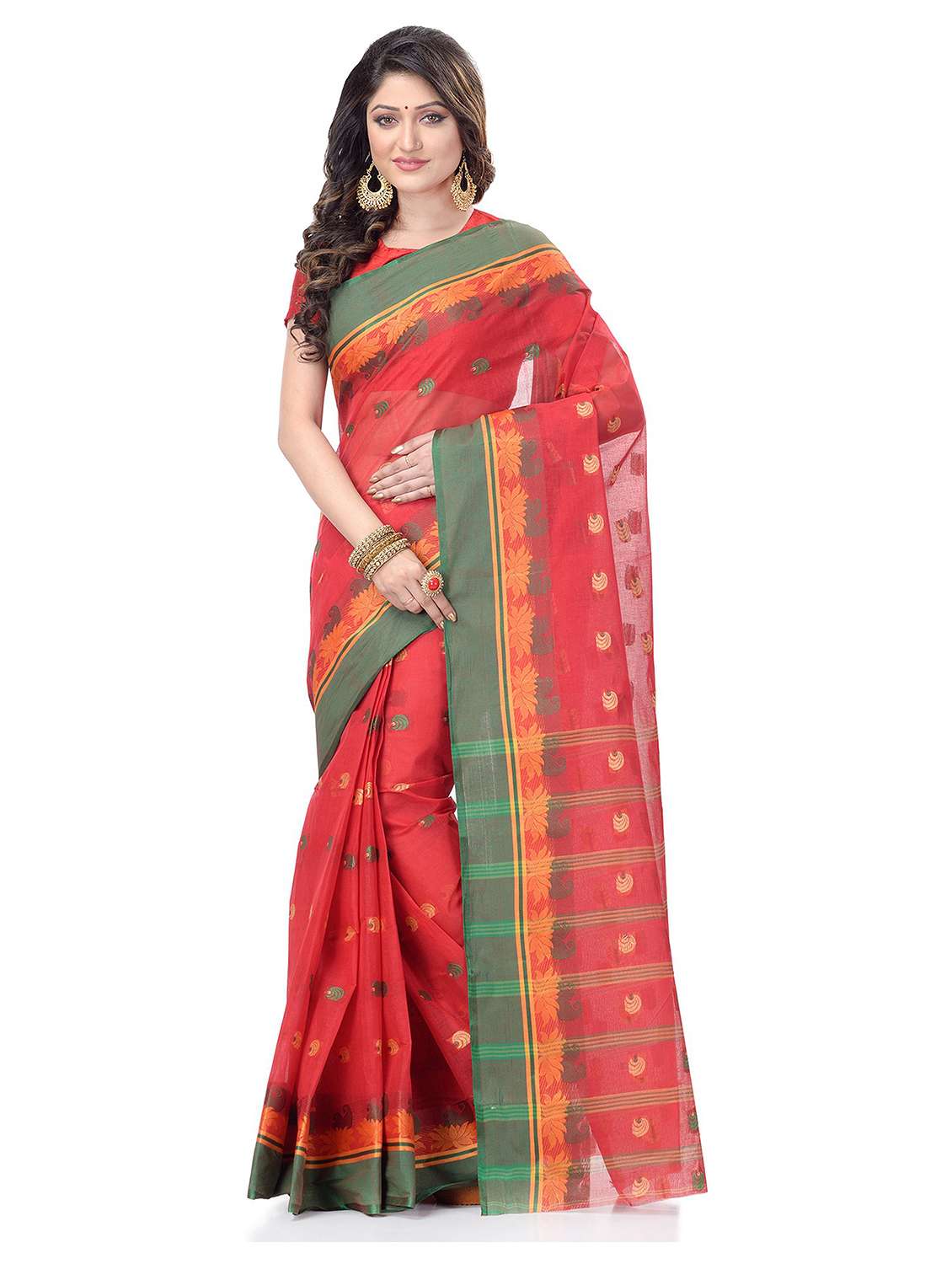 women's self design red colored saree