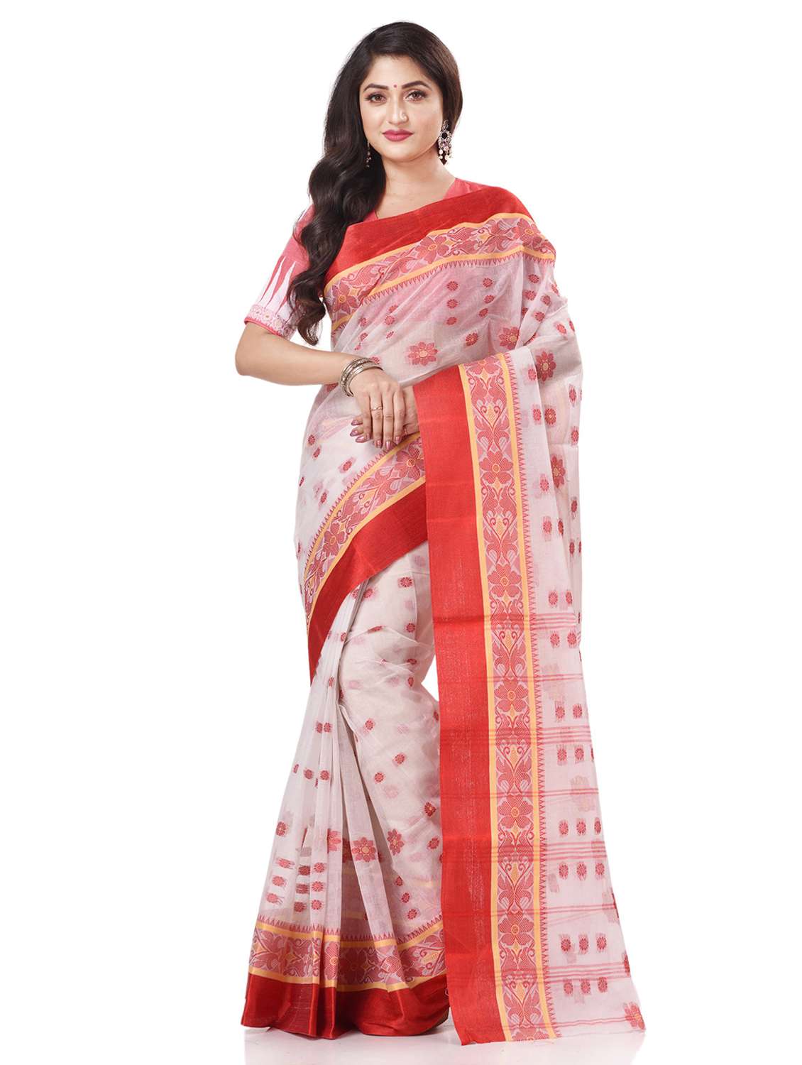 women's self design white colored saree
