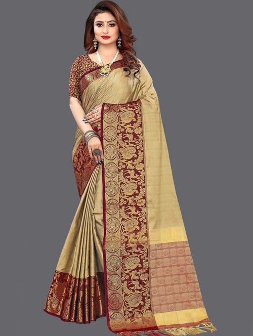 women's self design brown colored saree - 20014869 - Very Small Image - 1