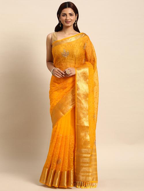women's self design yellow colored saree - 20041449 - Very Small Image - 1