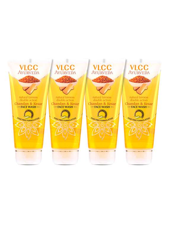 vlcc ayurveda natural fairness chandan & kesar face wash -100 ml ( pack of 4 )