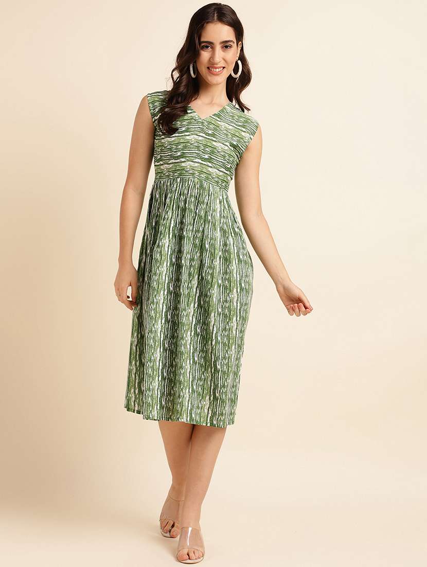 green printed a-line ethnic dress