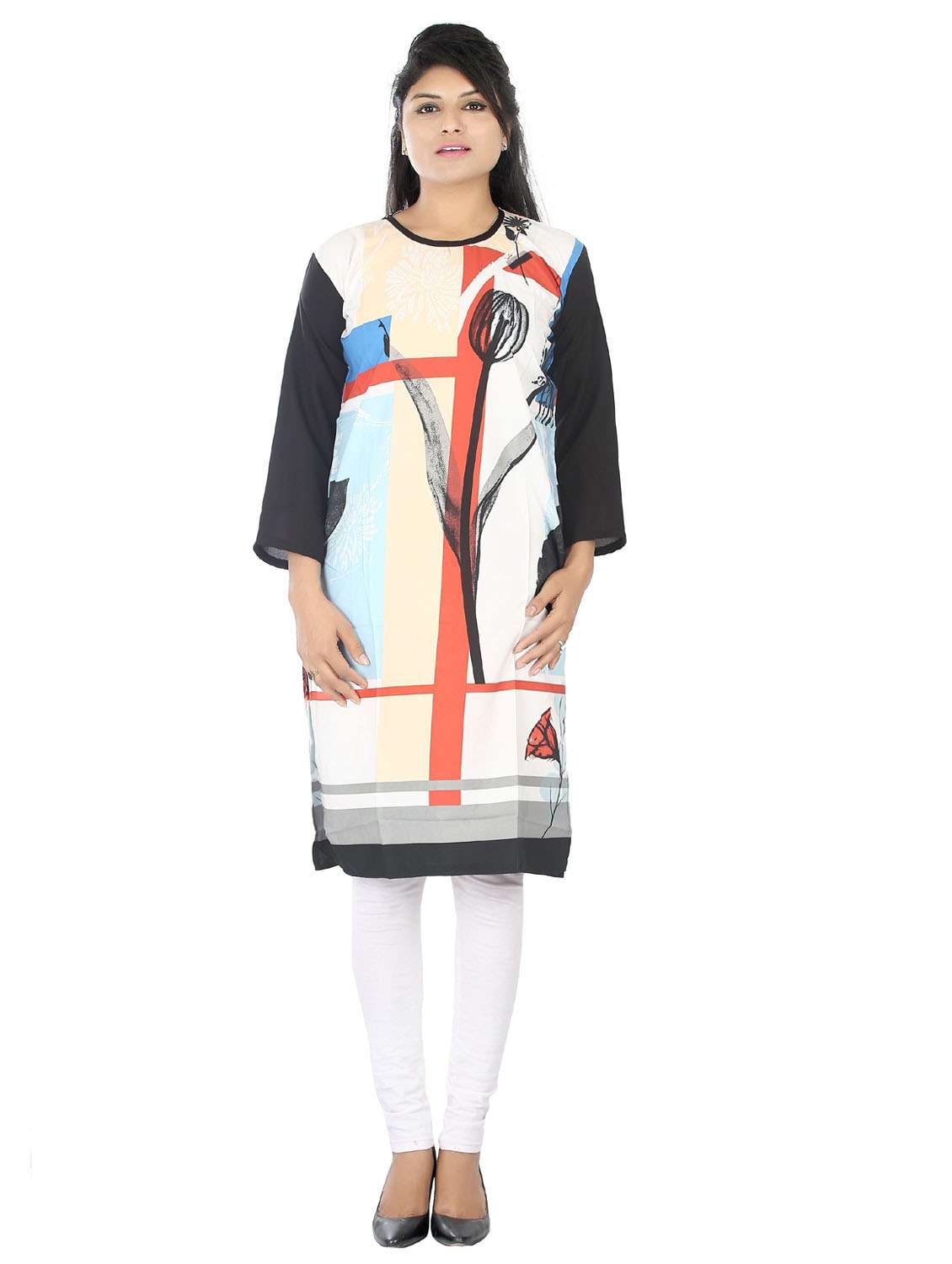 multi color round neck straight kurta