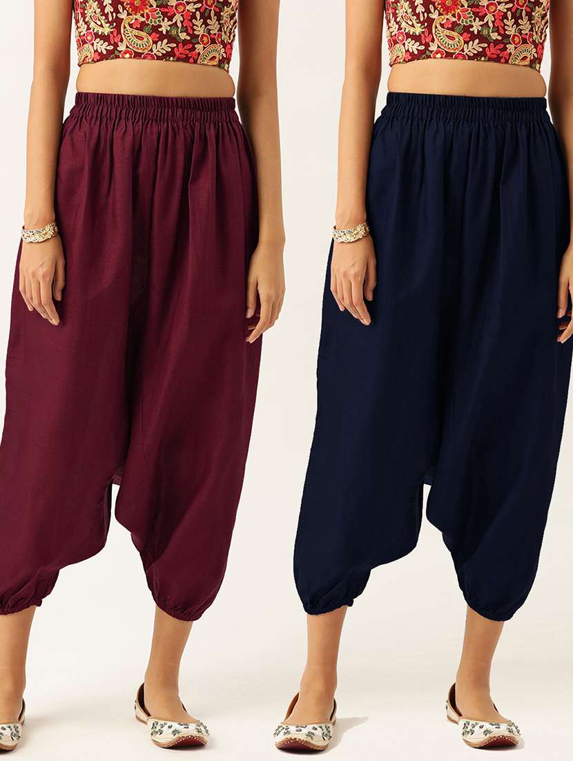 pack of 2 solid high-rise harem pants with elasticated waist