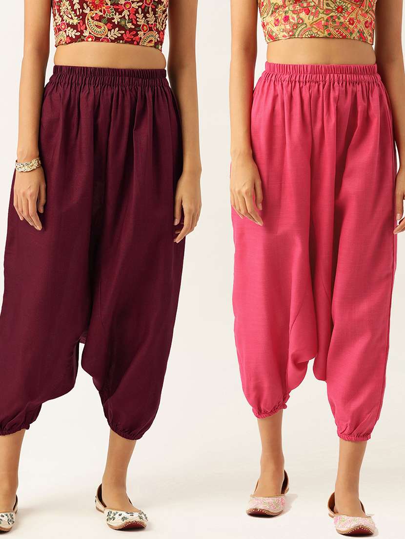 pack of 2 solid high-rise harem pants with elasticated waist
