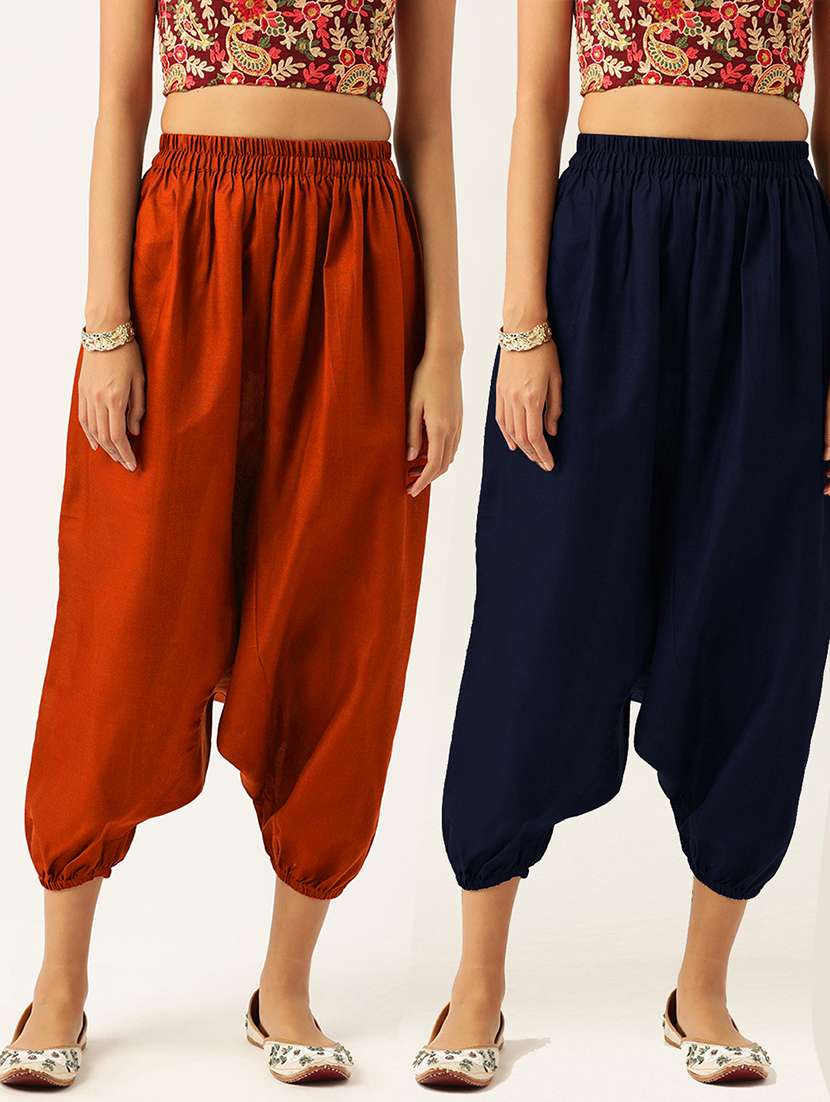 pack of 2 solid high-rise harem pants with elasticated waist