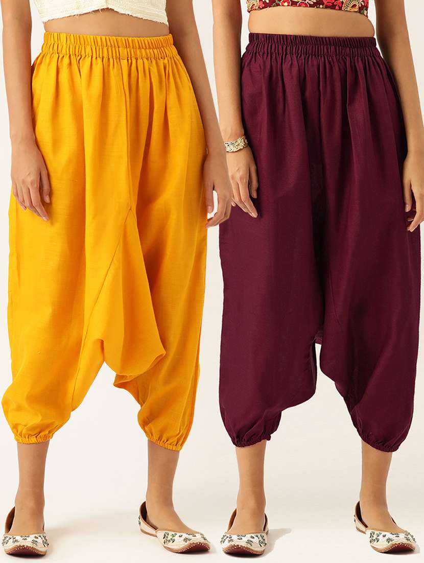 pack of 2 solid high-rise harem pants with elasticated waist