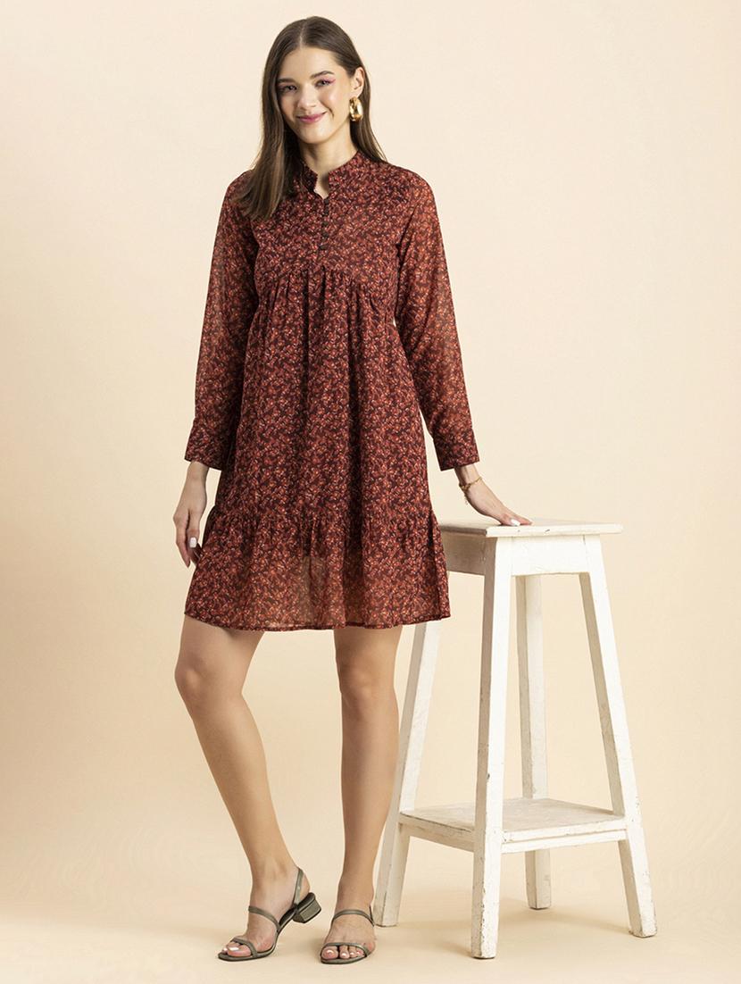 women floral print long sleeves dress