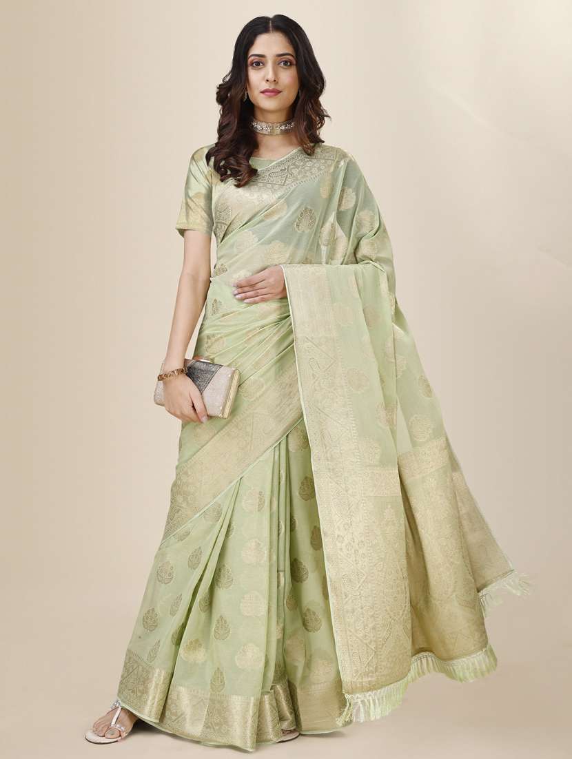 women's self design light green colored saree